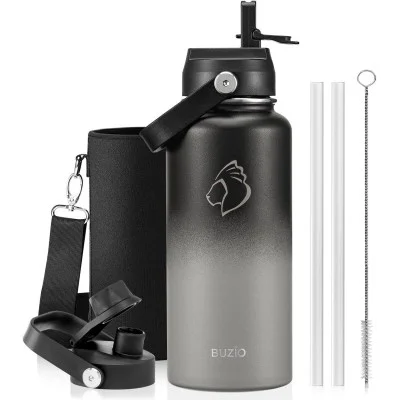 Buzio Duet Series Water Bottle with 2 Lids and Sleeve 1L - Shadow